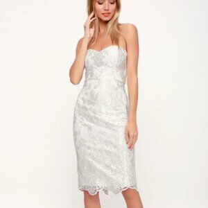Lulu's White Strapless Lace Sheath Dress